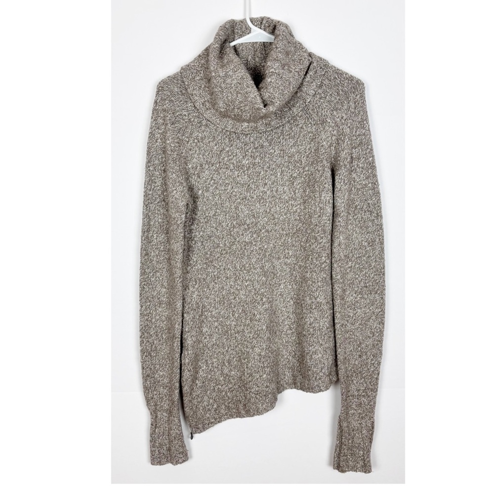 Athleta Sweater Women’s Size Medium Cowl Neck Asymmetrical Wool Blend Tan Zipper